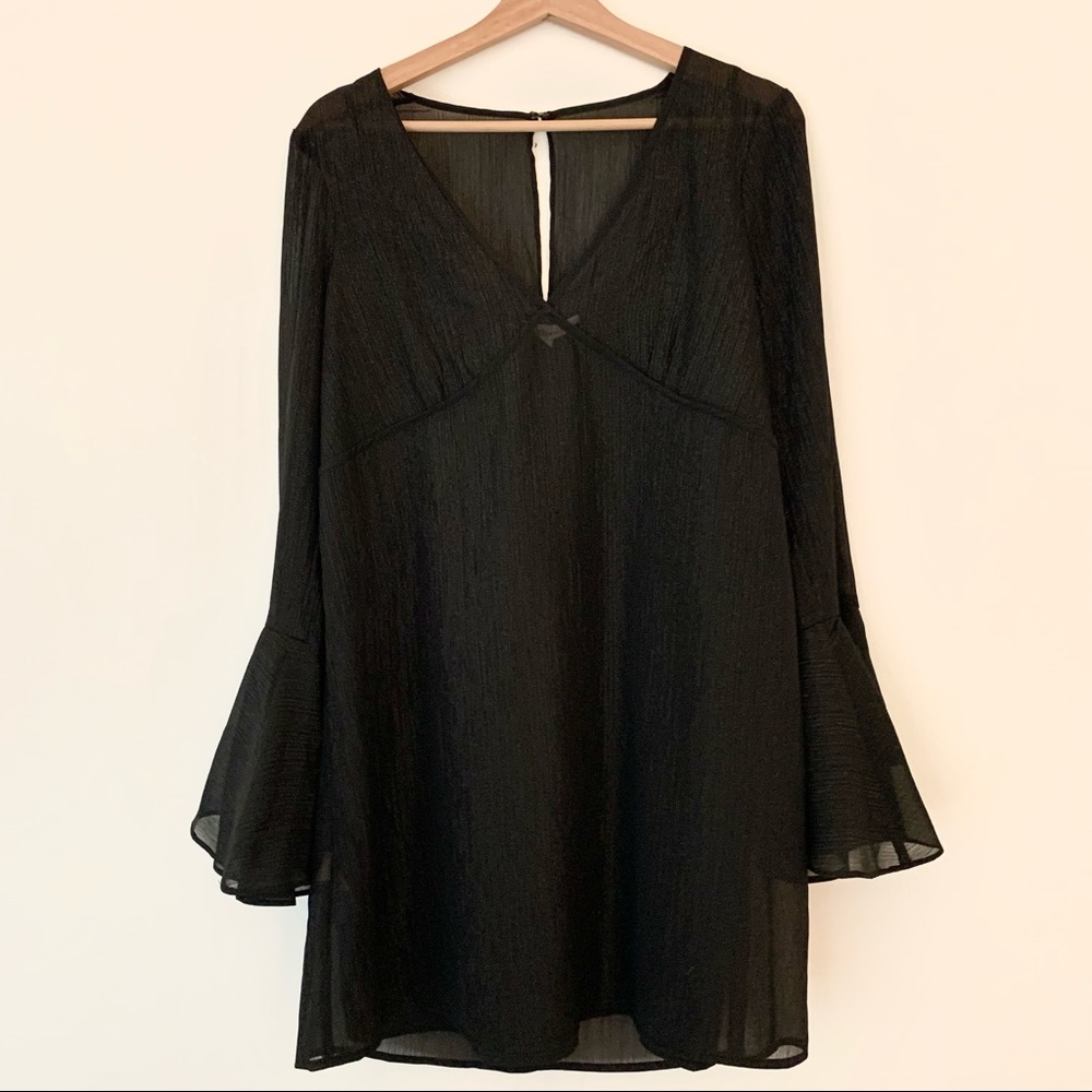 NWT BCBGeneration Black Dress Sz S Long Ruffle Sleeve